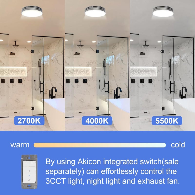 Akicon Bathroom Exhaust Fan with Light, 110CFM, 2.0 Sones for Ceiling, 1000lm Dimmable LED Light and 150lm Nightlight Dual Color Bathroom Vent Fan for Home, Round, Sliver - Image 3